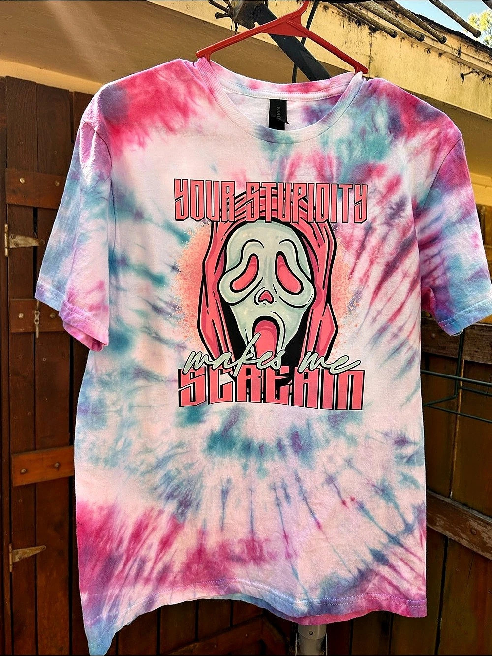 Tie-Dye Graphic Tee in Pink & Blue Like New